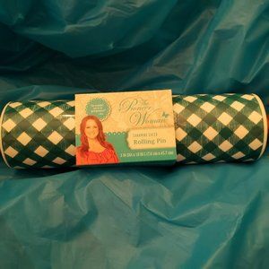 Pioneer Woman Charming Check Teal Gingham Rolling Pin NEW